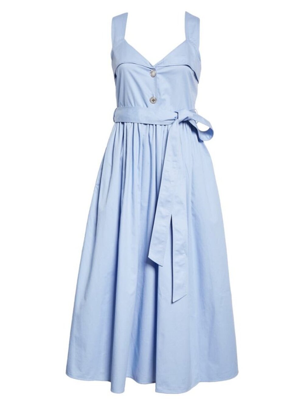 🆕 STINE GOYA Stina Belted Midi Dress Rhinestone Buttons Cotton Blue Medium - Picture 5 of 11